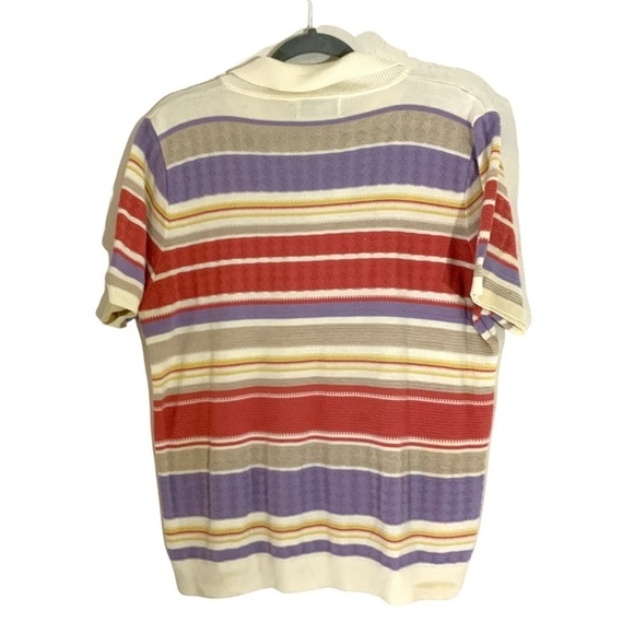 Alfred Dunner Knit Half Zip Colorful Stripe Short Sleeves Sweater Top Small 70s - Picture 2 of 10